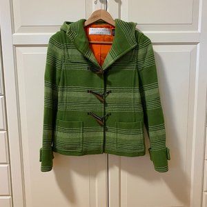 Charles Nolan Women's Green Striped Hooded Duffle Coat with Toggle Buttons